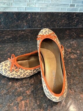 Charles Albert Leopard Print Flats with Orange Trim